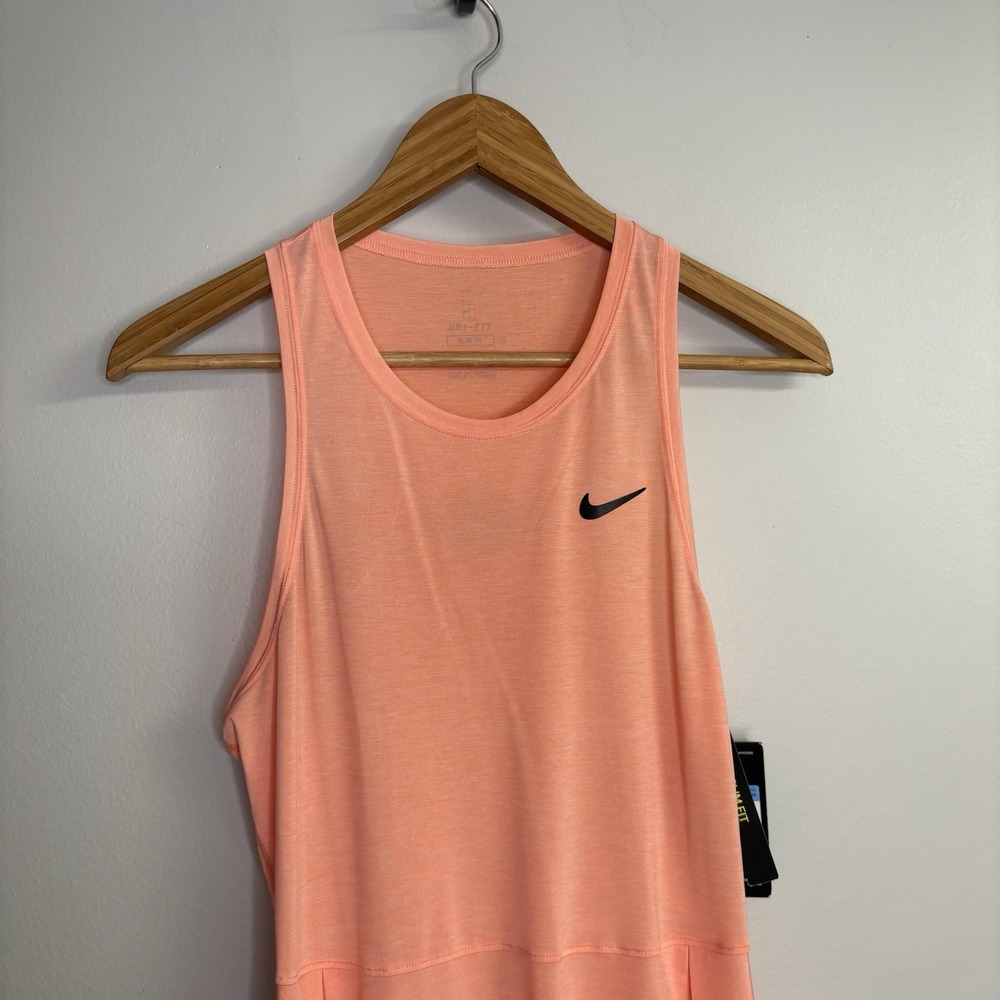 Nike Womens Tennis Dress Medium Salmon Pink Sleeveless Advantage Slim Semi Sheer - Picture 2 of 13